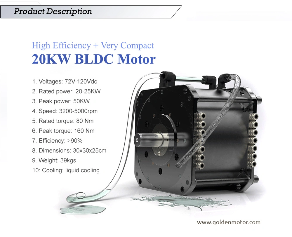 Rated 20kW with Top 40kW 4000RPM 160 n.M brushless and gear less BLDC MID drive motor for motorcycle, motorbike, go carts, boats with CE Electric car motor