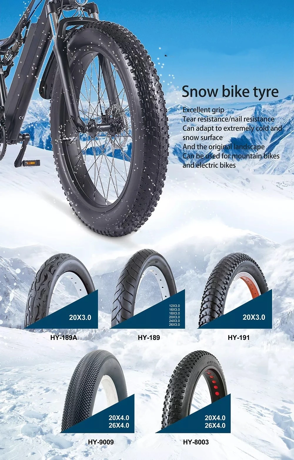 20X4.0 26X4.0 Inch Anti Puncture Wire Tires Snow Beach Electric Bike Fat Tire E-Bike Bicycle Fat Bicycle Tire