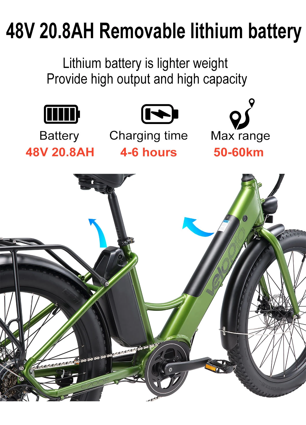 Color Customized 500W Dual Battery Fat Tire Electric Mountain Bike